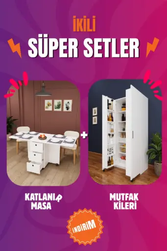 [FIRSAT-SET1] Olmazsa Olmaz Mutfak Seti (Katlanır Masa & Kiler Dolabı)
