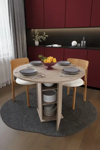 [YM04] Yuvarlak Yemek Masası 4 Kişilik 90 cm Dolaplı %100 MDFLAM - YM-04