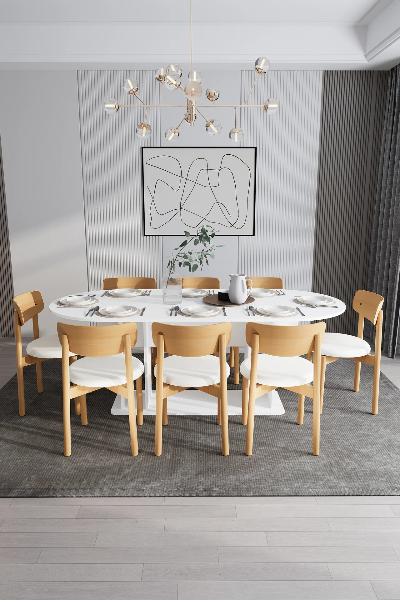 [YMT08] 8 Kişilik Yemek Masası Takımı Oval 200x90 cm Masa ve 8 Sandalye - YMT-08
