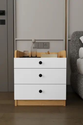 [KMD01] 3 Çekmeceli Komodin Kenarlıklı Tabla 50 cm - KMD-01