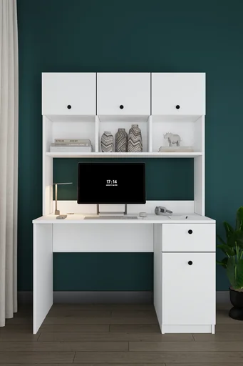 [CM04] Üst Dolaplı Çalışma Masası 120 cm, Kapaklı Raflı ve Çekmeceli - ÇM-04