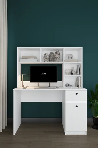 [CM05] Kitaplıklı Çalışma Masası 120 cm, Raflı ve Çekmeceli Ders Masası - ÇM-05