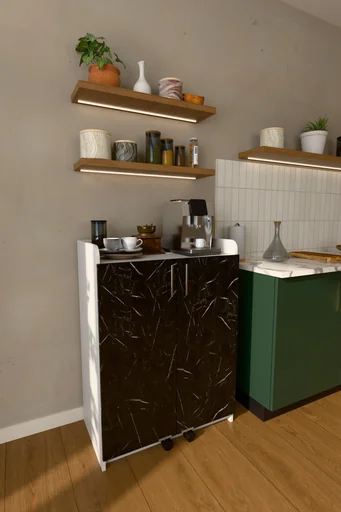 [MK11] Royal Mermer Kapaklı Üst Tablalı Küçük Kiler Dolabı 80 cm - MK-11