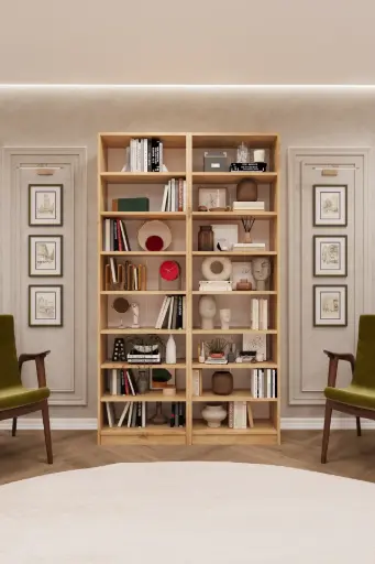 [K10] Safir Meşe İkili Kitaplık – 120x205 cm 8 Raflı K-10