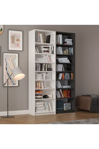 [K17] Beyaz & Koyu Gri Kitaplık %100 MDFLAM K-17