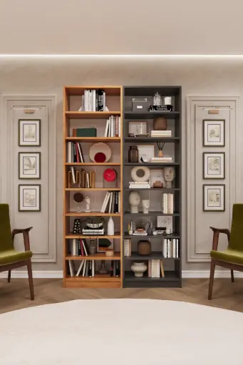 [K18] Petra & Koyu Gri İkili Kitaplık – 120x205 cm 8 Raflı K-18