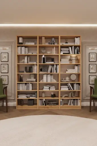 [K21] Safir Meşe Üçlü Kitaplık – 180x205 cm K-21
