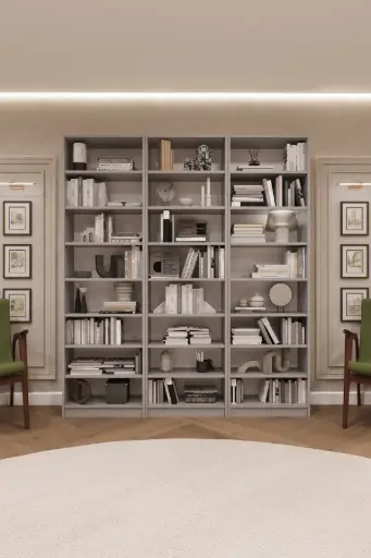 [K22] Kül Gri Üçlü Kitaplık – 180x205 cm K-22