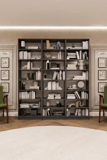 [K27] Koyu Gri Üçlü Kitaplık – 180x205 cm K-27