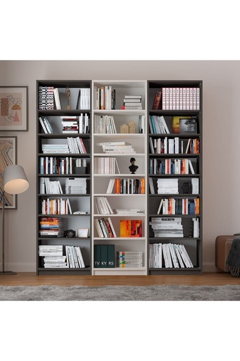 [K28] Koyu Gri & Beyaz Kitaplık %100 MDFLAM K-28