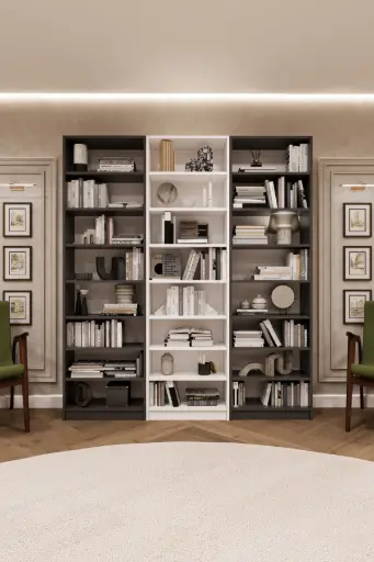 [K28] Koyu Gri & Beyaz Kitaplık %100 MDFLAM K-28