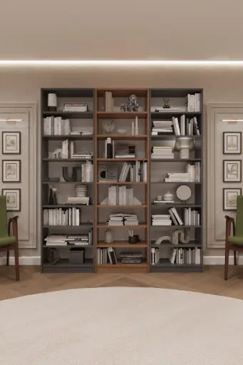[K29] Koyu Gri & Petra Üçlü Kitaplık – 180x205 cm K-29