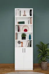 Açık Raflı Beyaz Kapaklı Kitaplık – 60x208 cm 8 Raflı K-31