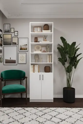 [K31] Beyaz Kapaklı Kitaplık – 60x205 cm 8 Raflı K-31