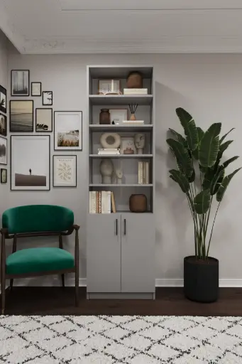 [K33] Kül Gri Kapaklı Kitaplık – 60x205 cm 8 Raflı K-33