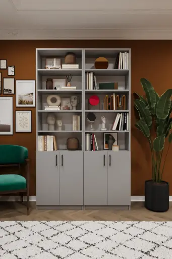 [K41] Kül Gri Kapaklı İkili Kitaplık – 120x205 cm K-41