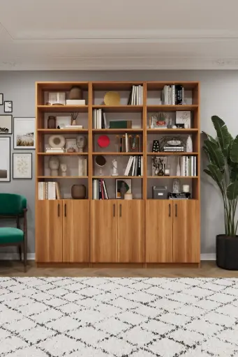 [K54] Petra Kapaklı Üçlü Dekoratif Kitaplık – 180x208 cm %100 MDFLAM K-54