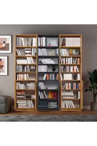 [K59] Koyu Gri & Petra Kapaklı Üç Modüllü Kitaplık K-59