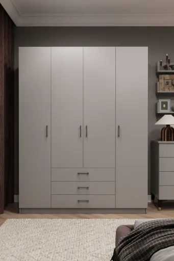 [G02] 4 Kapaklı 3 Çekmeceli Gardırop 160x208 cm Çift Askılıklı MDFLAM Yatak Odası Gardırobu G-02 