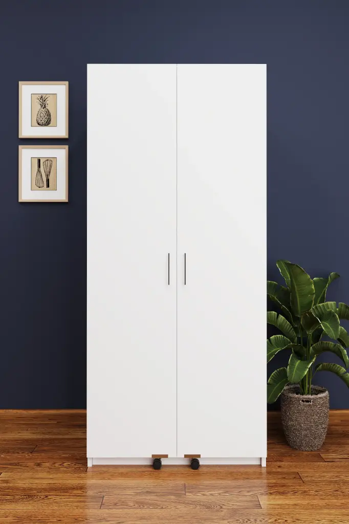 Beyaz Mutfak Kiler Dolabı Kapak İçi Raflı 180 cm MDFLAM - MK-01
