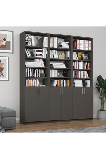 [K57] Koyu Gri Kapaklı Kitaplık %100 MDFLAM K-57