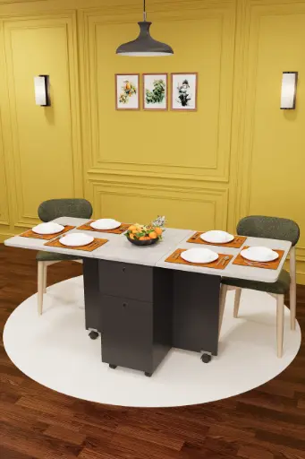 [KM04] Koyu Gri & Retro Taş Katlanır Mutfak Masası KM-04