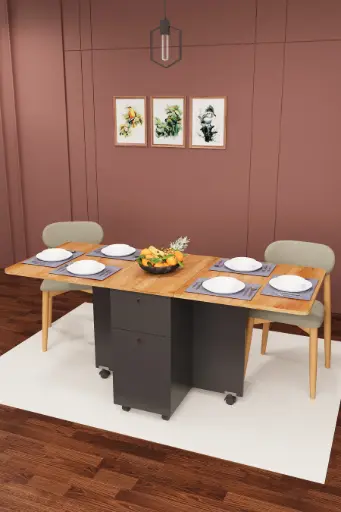 [KM03] Koyu Gri & Petra Katlanır Mutfak Masası KM-03