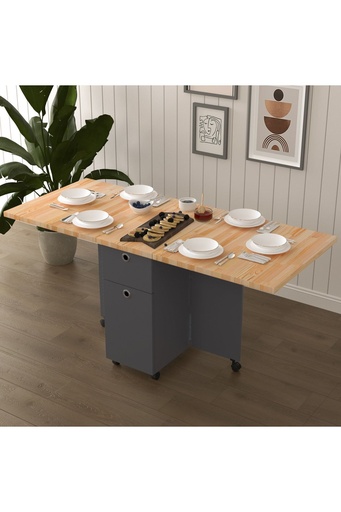 [KM24] Çam Masif Ahşap Tablalı Koyu Gri Katlanır Mutfak Masası KM-24 