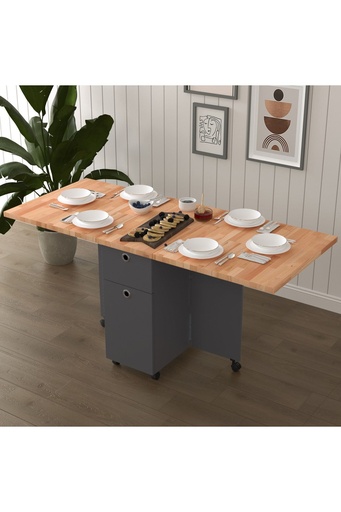 [KM25] Üstü Masif - Gövde MDFLAM |  Koyu Gri Katlanır Masa KM-25