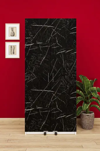 [MK04] Siyah Beyaz Mutfak Kiler Dolabı Royal Mermer 180 cm MDFLAM - MK-04 