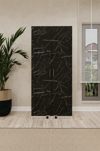 [MK04] Siyah Beyaz Mutfak Kiler Dolabı Royal Mermer 180 cm MDFLAM - MK-04 
