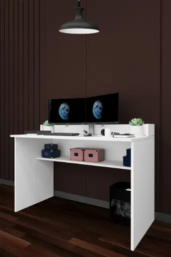 [CM01] Raflı Çalışma Masası 120 cm, Alt Raflı MDFLAM Bilgisayar Masası - ÇM-01