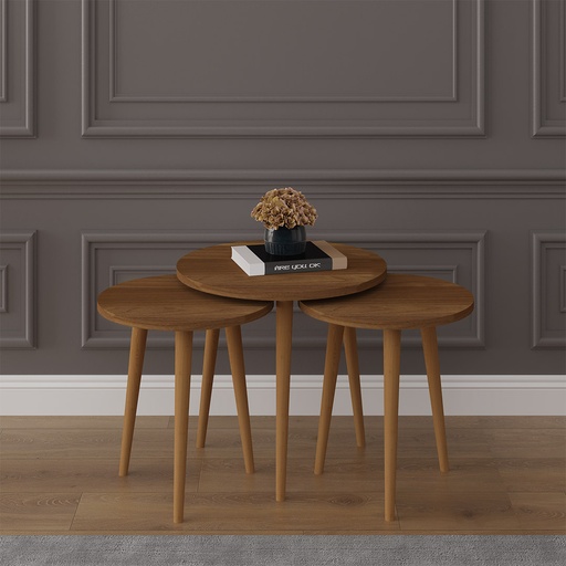 [FIRSAT-MDF-ZİGON-NEVADA] MDFLAM - 3’lü Ahşap Ayaklı Yuvarlak Zigon Sehpa | Nevada