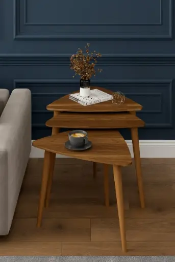 [FIRSAT-MDF-ZİGON-NEVADAÜÇGEN] MDFLAM - 3’lü Üçgen Zigon Sehpa Ahşap Ayaklı Nevada