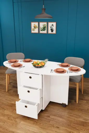 [KM08] Beyaz Katlanır Mutfak Masası %100 MDFLAM KM-08