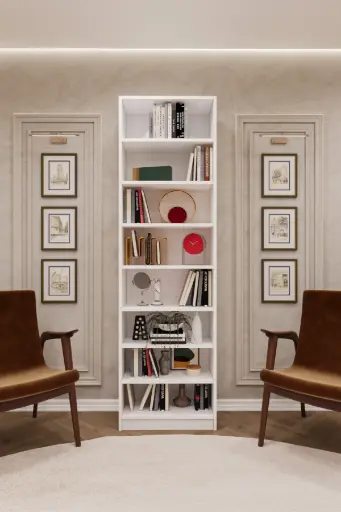 [K01] Beyaz Kitaplık – 60x205 cm 8 Raflı K-01