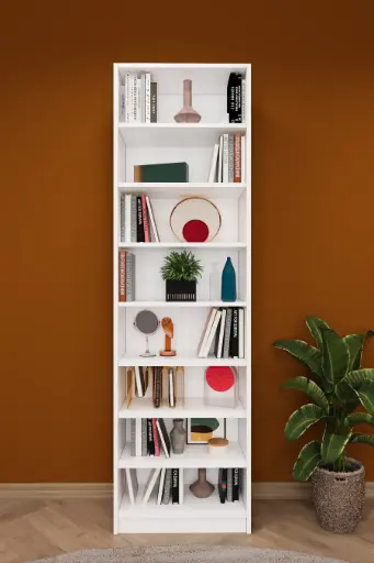 [K01] Beyaz Kitaplık – 60x205 cm 8 Raflı K-01