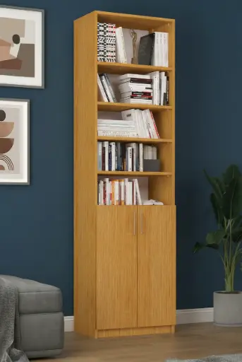 [K36] MDF - Afrika Ceviz Kapaklı Kitaplık K-36