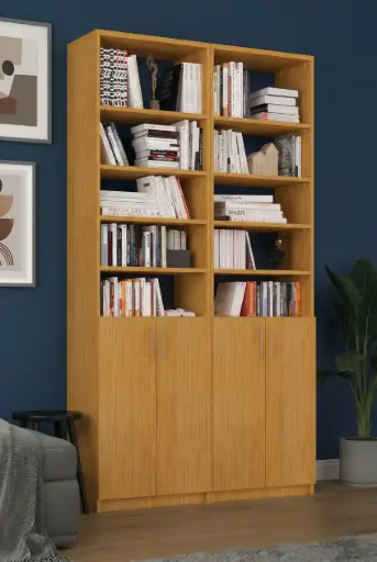 [K44] MDF - Afrika Ceviz İkili Kapaklı Kitaplık K-44