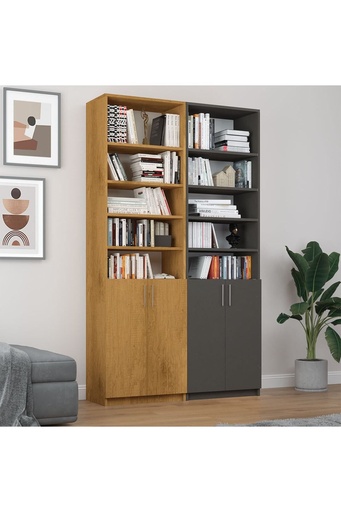[K48] Petra & Koyu Gri Kapaklı İki Modüllü Kitaplık K-48