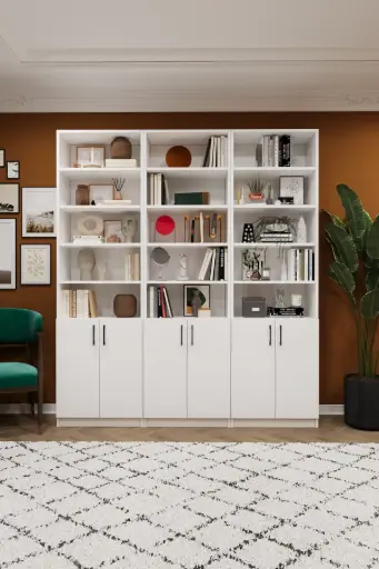 [K50] Beyaz Kapaklı Üçlü Kitaplık – 180x205 cm K-50