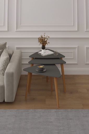 [SEHPA02] 3’lü Ahşap Ayaklı Üçgen Zigon Sehpa Takımı %100 MDF SEHPA02