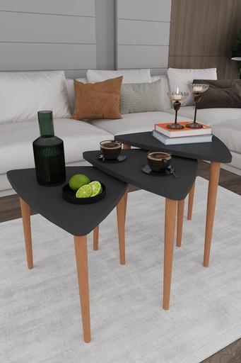 [SEHPA02] 3’lü Ahşap Ayaklı Üçgen Zigon Sehpa Takımı %100 MDF SEHPA02