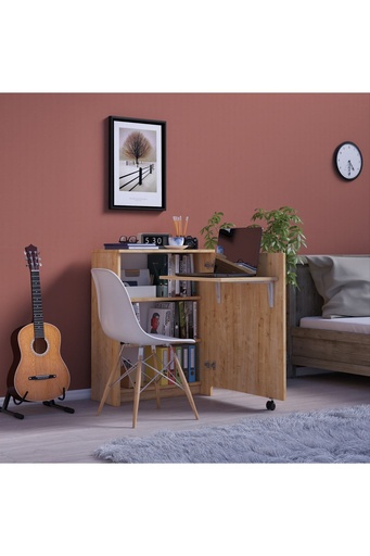 [MD002] Kitaplıklı Çalışma Masası Tekerlekli 60x50 cm %100 MDFLAM MD-002