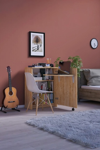 [MD02] Kitaplıklı Çalışma Masası Tekerlekli 60x50 cm %100 MDF MD-02
