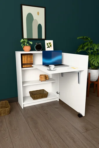 [MD02] Kitaplıklı Çalışma Masası Tekerlekli 60x50 cm %100 MDF MD-02