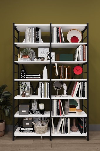 [METALK02] Metal Ahşap Kitaplık İki Modüllü 7 Raflı 108x171 cm METALK02