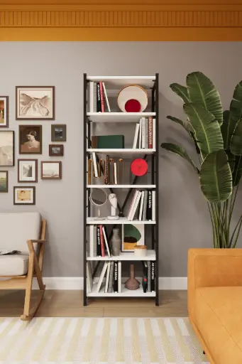 [METALK01] 6 Raflı Metal Kitaplık Tek Modül METALK01