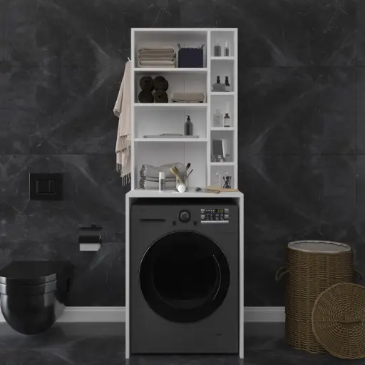 [BD03] Çamaşır Makinesi Üstü Dolap Açık Raflı Askı Kancalı 65x190 cm - BD-03