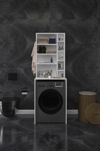 [BD03] Çamaşır Makinesi Üstü Dolap Açık Raflı Askı Kancalı 65x190 cm - BD-03